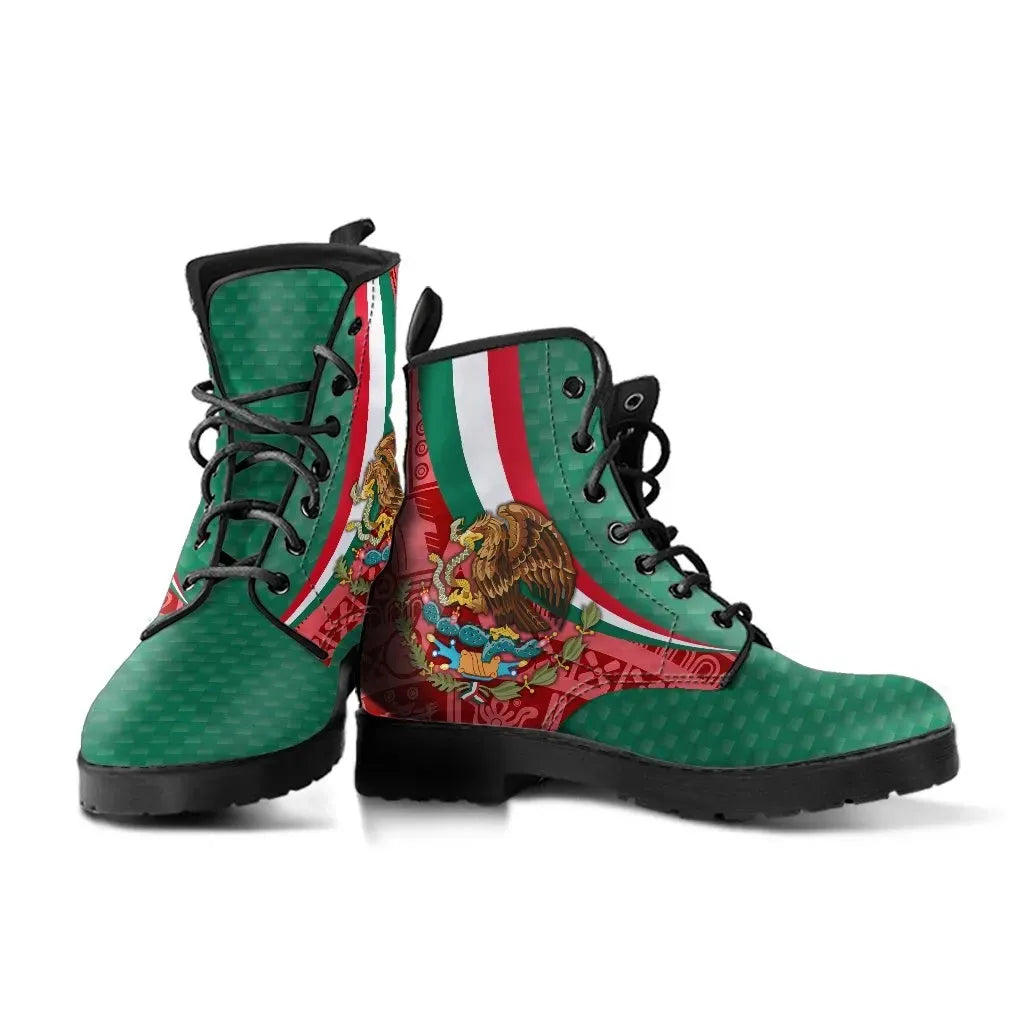 Mexico Leather Boots Mexico Coat Of Arms With Aztec Patterns RLT13