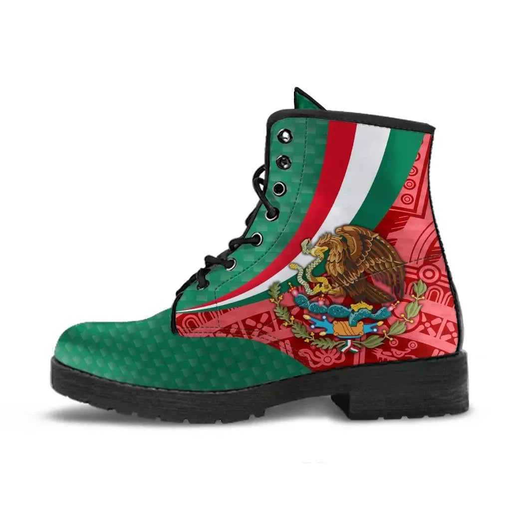Mexico Leather Boots Mexico Coat Of Arms With Aztec Patterns RLT13