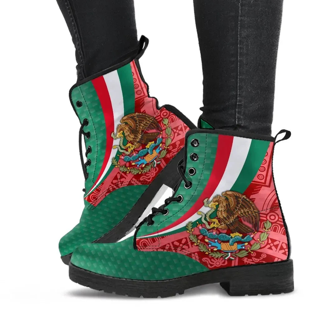 Mexico Leather Boots Mexico Coat Of Arms With Aztec Patterns RLT13