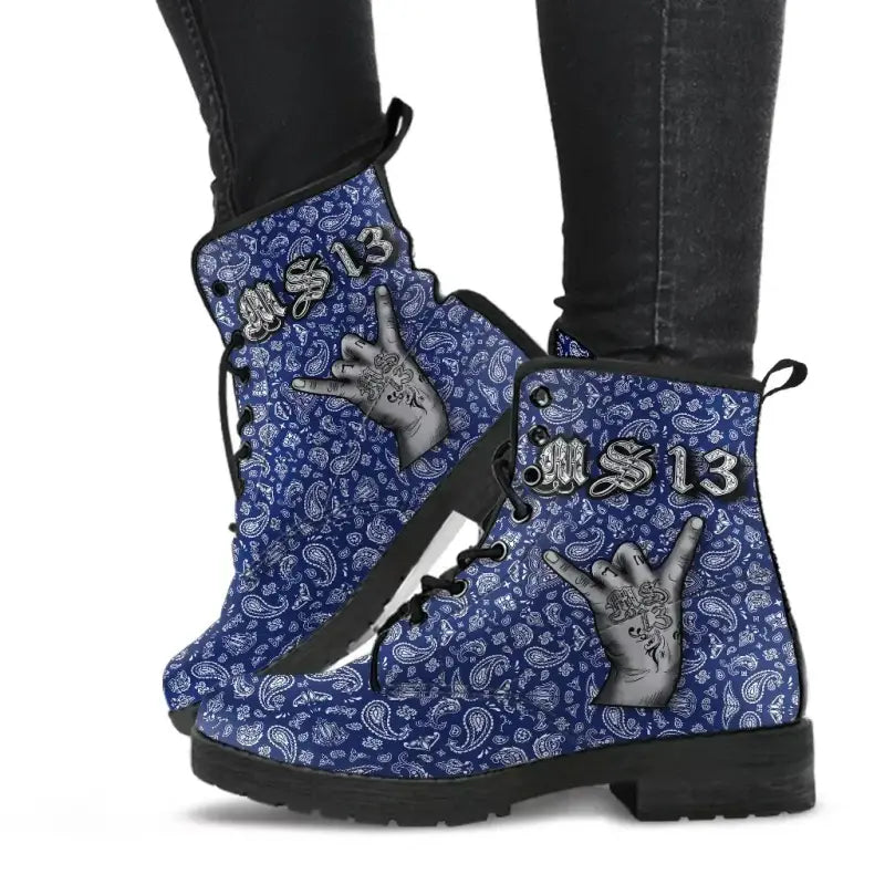Leather Boots Blue Bandana RLT8