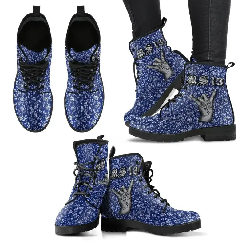 Leather Boots Blue Bandana RLT8