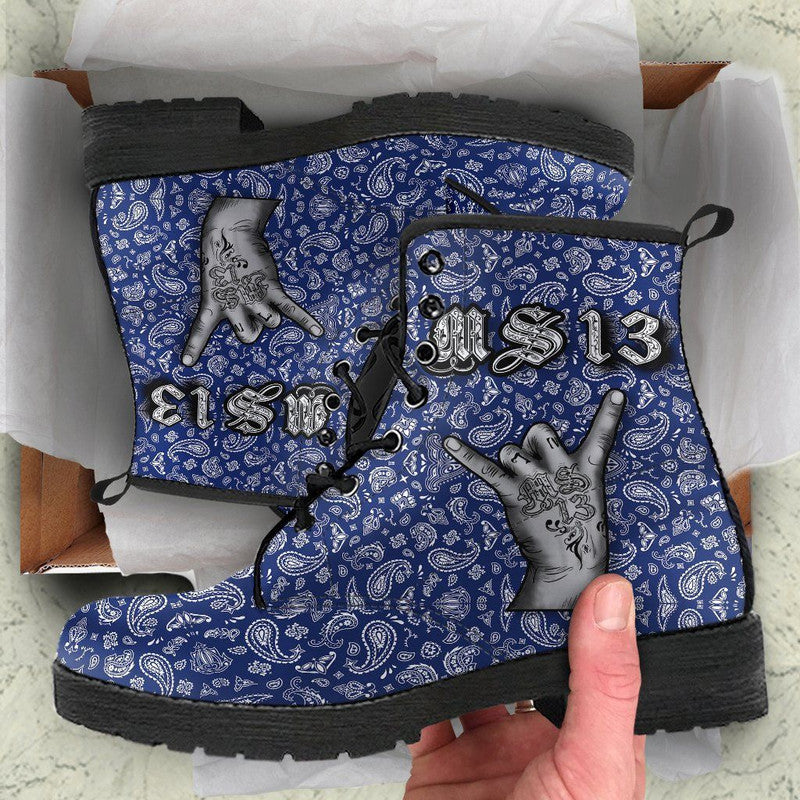 Leather Boots Blue Bandana RLT8