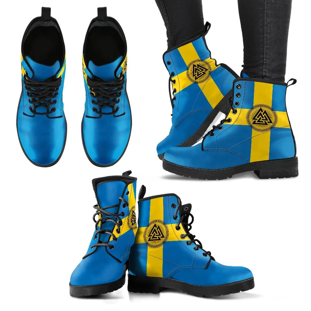Sweden Boots Leather Flag Valknut Viking RLT7