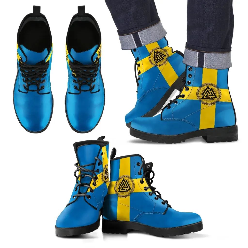 Sweden Boots Leather Flag Valknut Viking RLT7