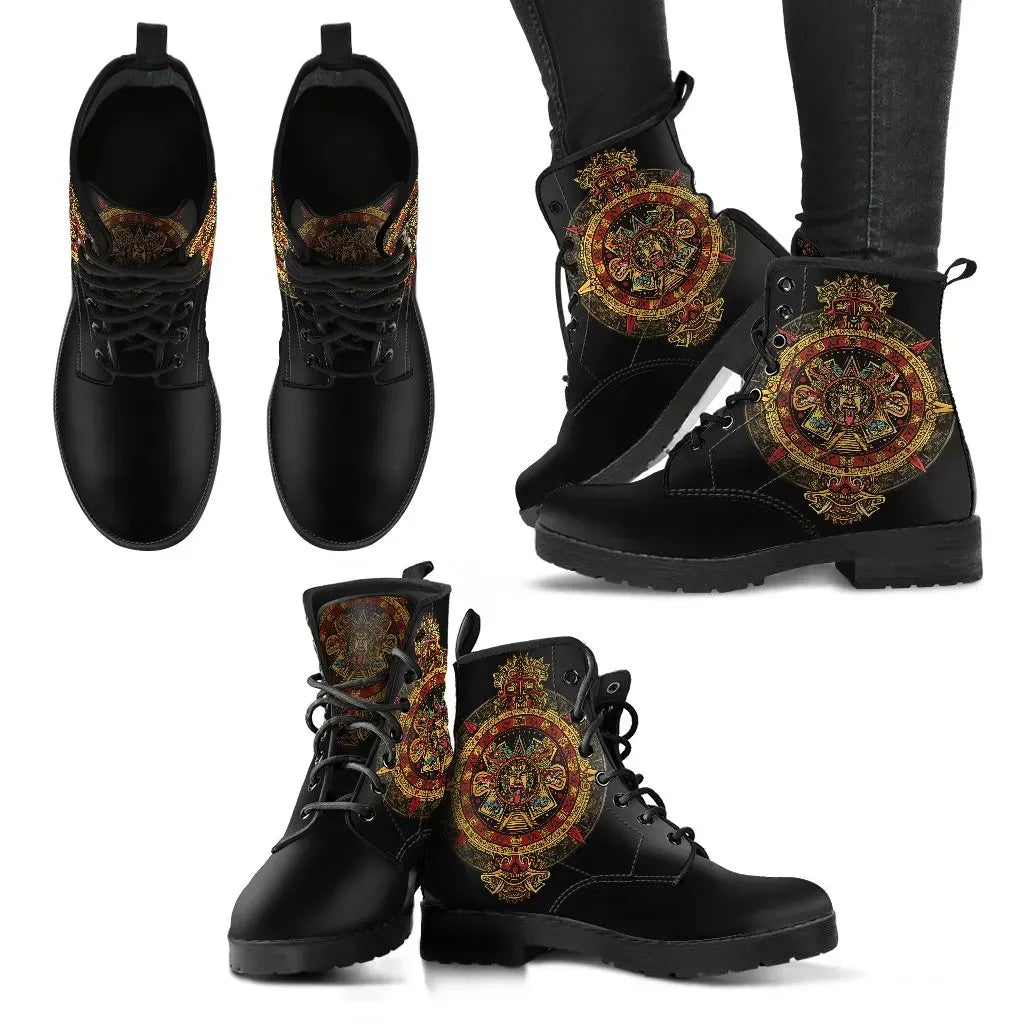 Mexico Leather Boots Aztec Sun Stone Tattoo RLT13