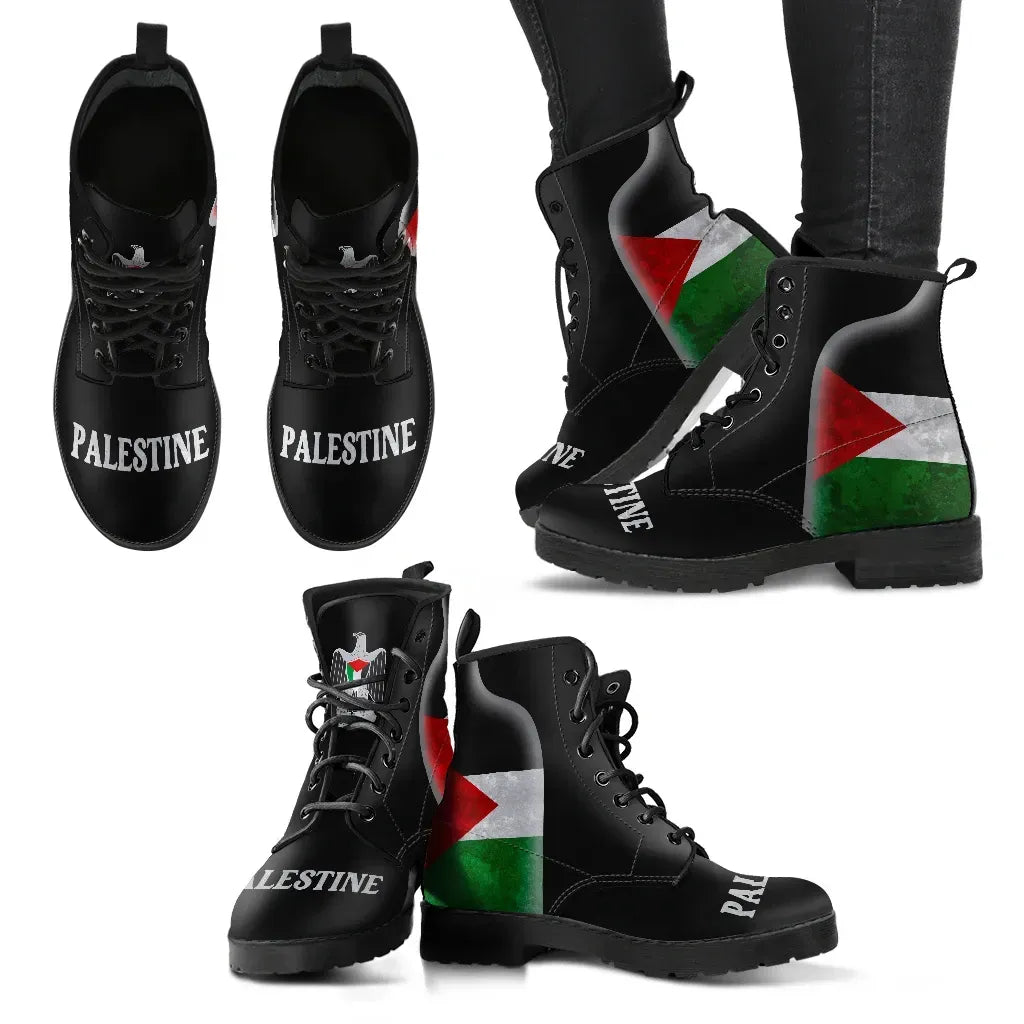 Palestine Flag Leather Boots Coat Of Arms RLT13