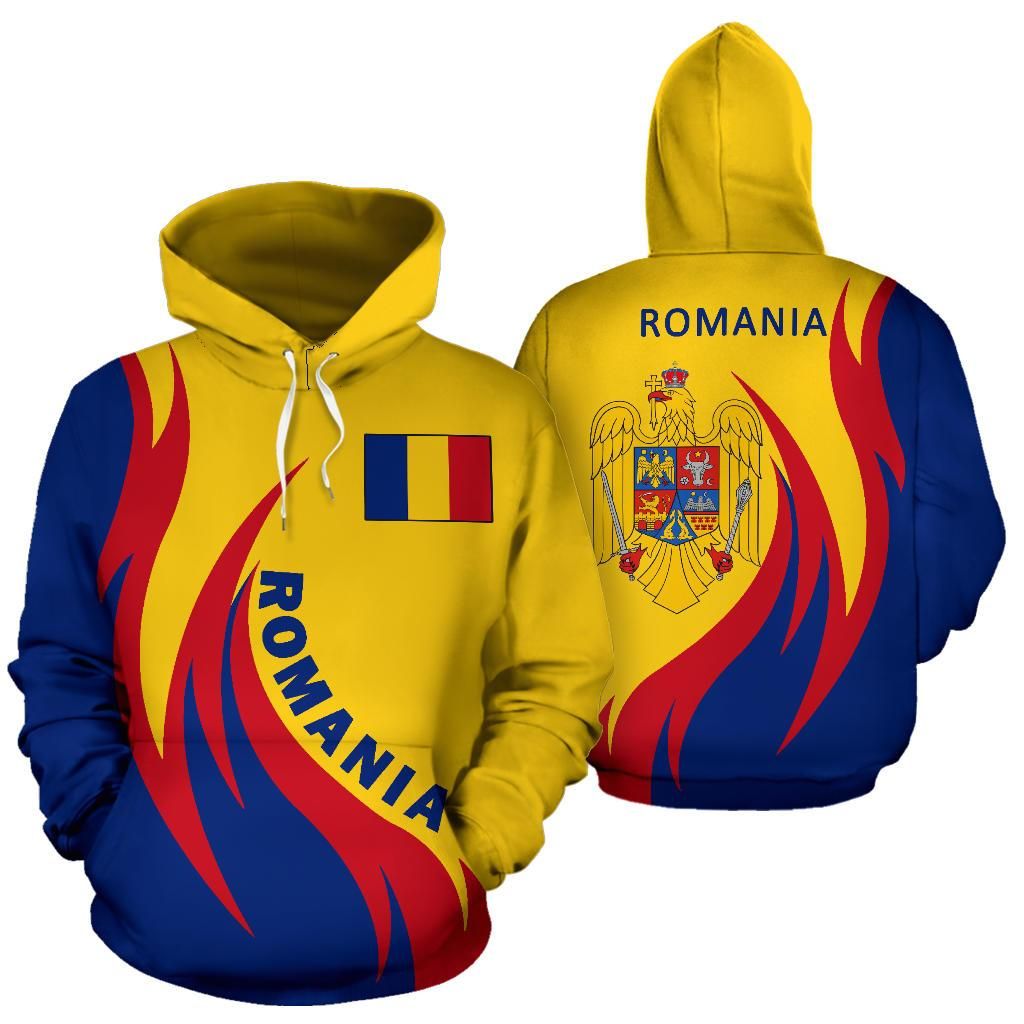 Romania Hoodie Coat Of Arms Fire Style RLT13