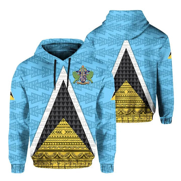 Saint Lucia Flag Hoodie Triangle Cerulean Blue RLT6
