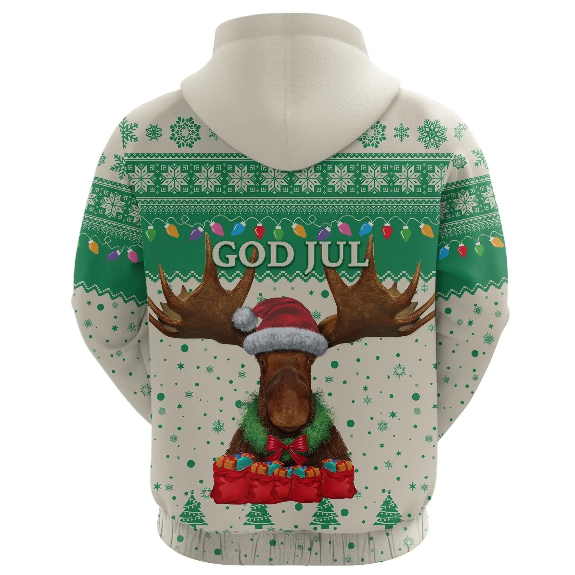 Sweden Christmas Hoodie Moose Beige Green RLT7