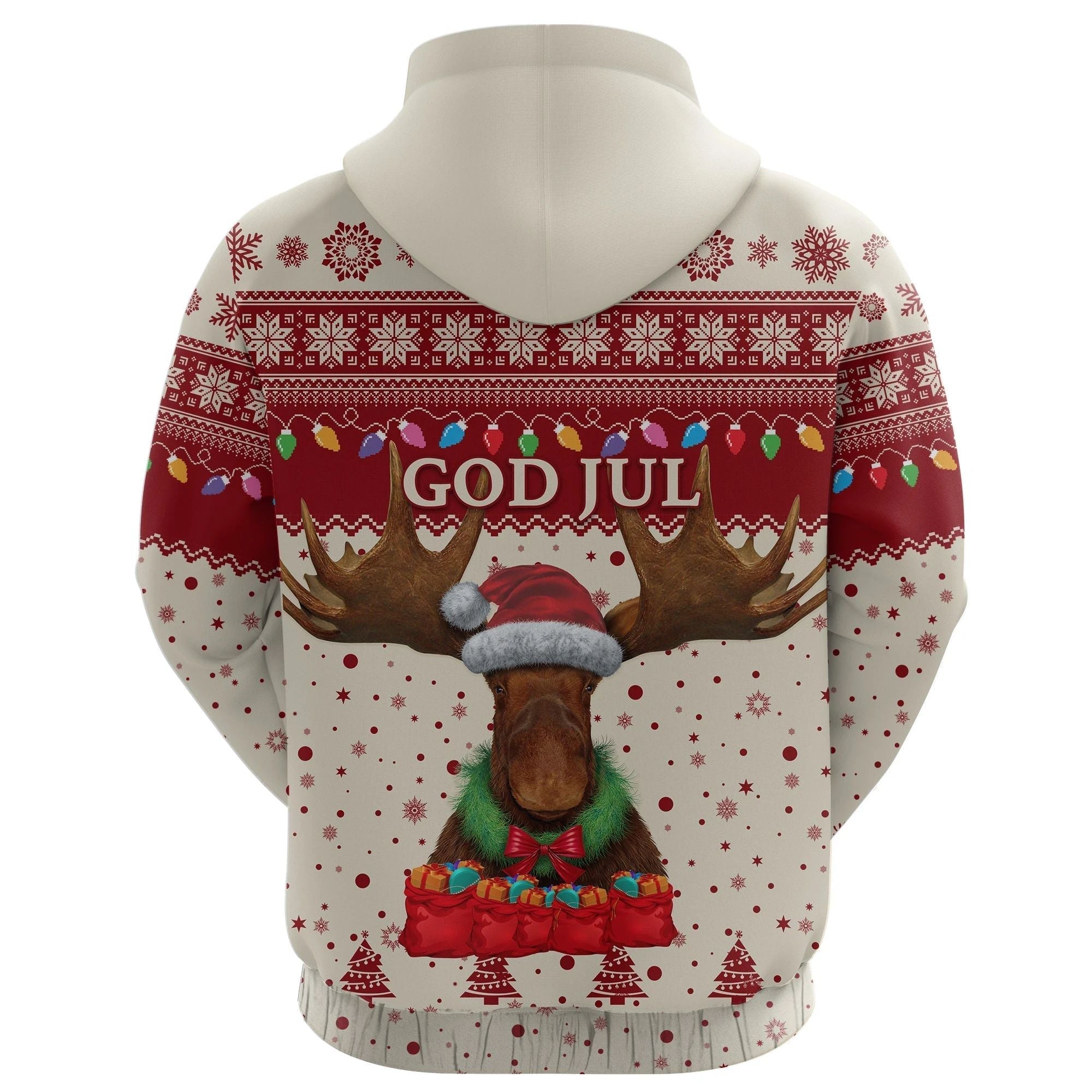Sweden Christmas Hoodie Moose Beige Red RLT7