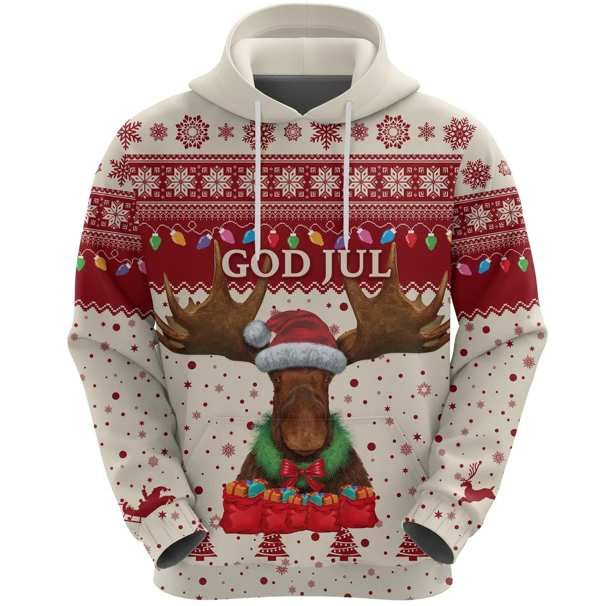 Sweden Christmas Hoodie Moose Beige Red RLT7