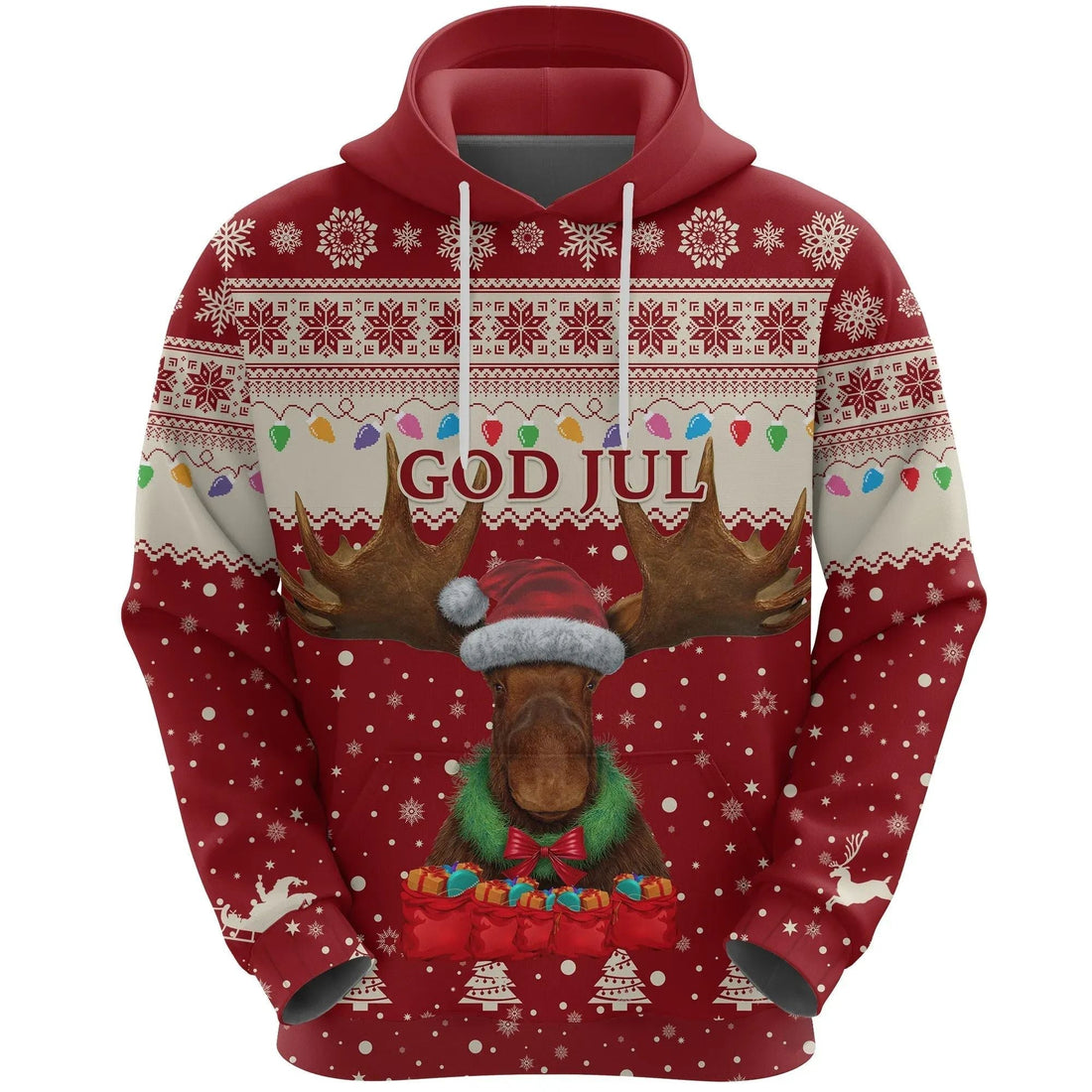Sweden Christmas Hoodie Moose Red RLT7