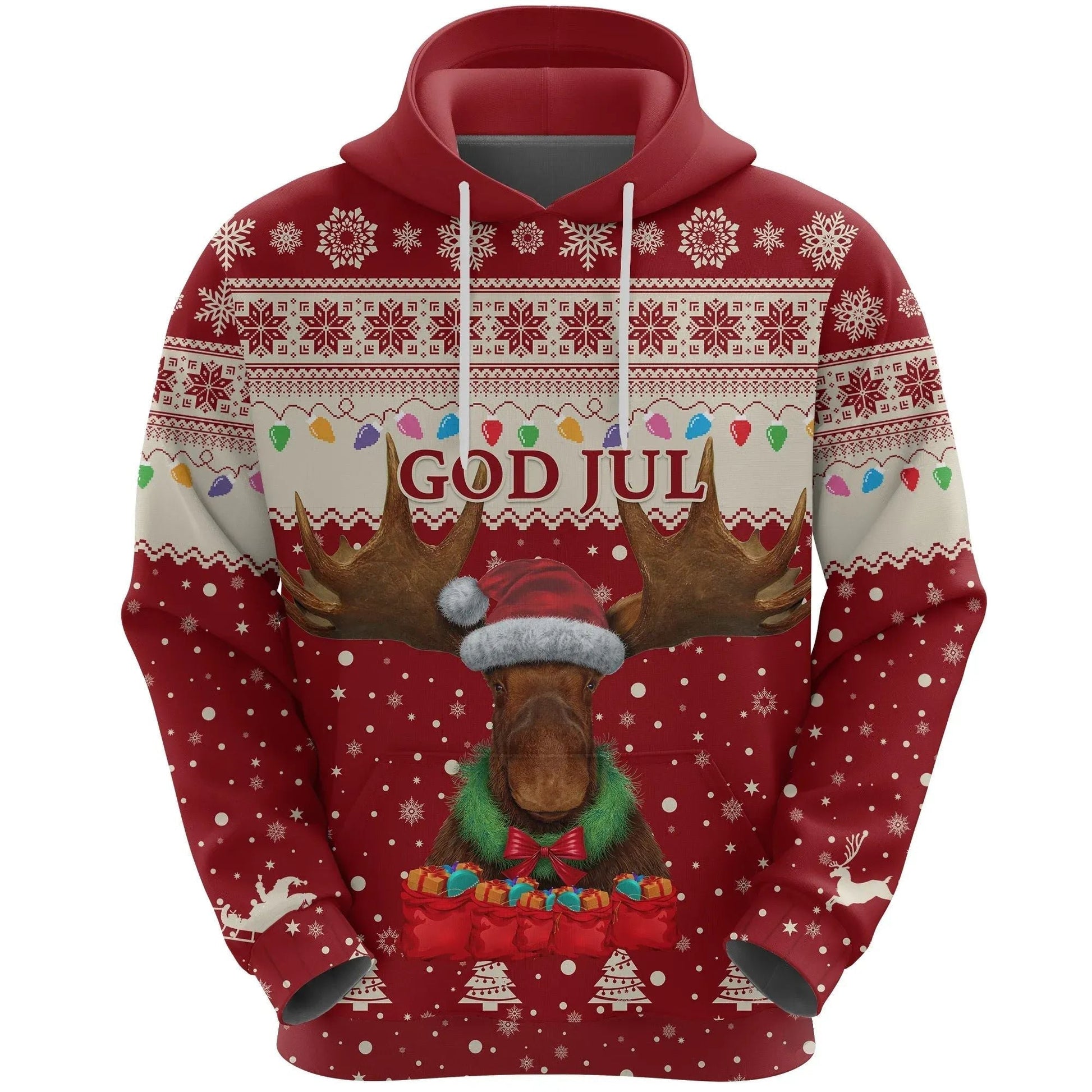 Sweden Christmas Hoodie Moose Red RLT7