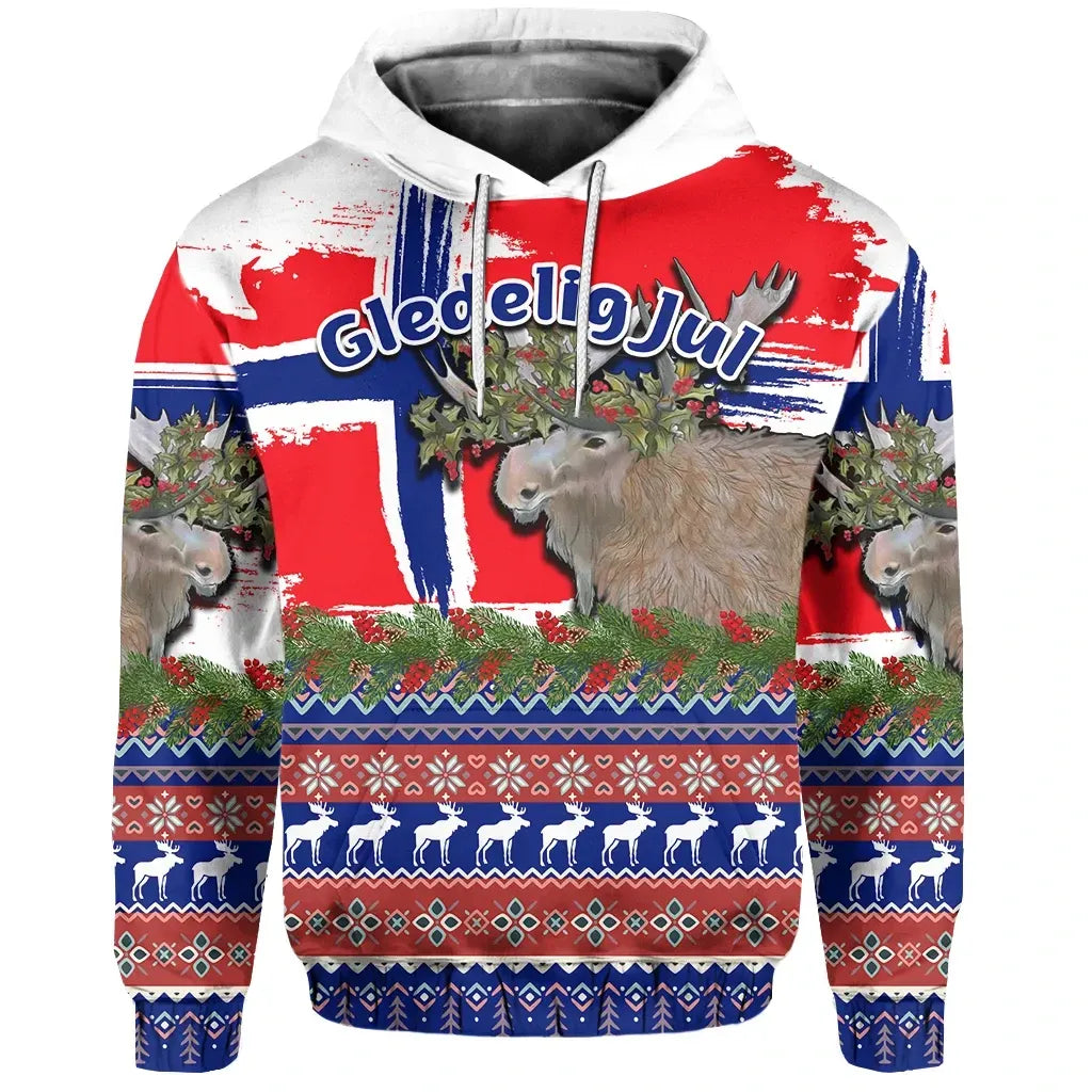 Norway Flag With Moose Christmas Hoodie RLT7