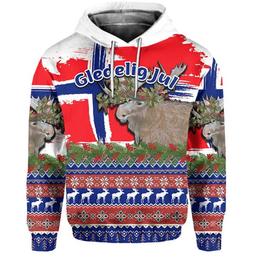 Norway Flag With Moose Christmas Hoodie RLT7