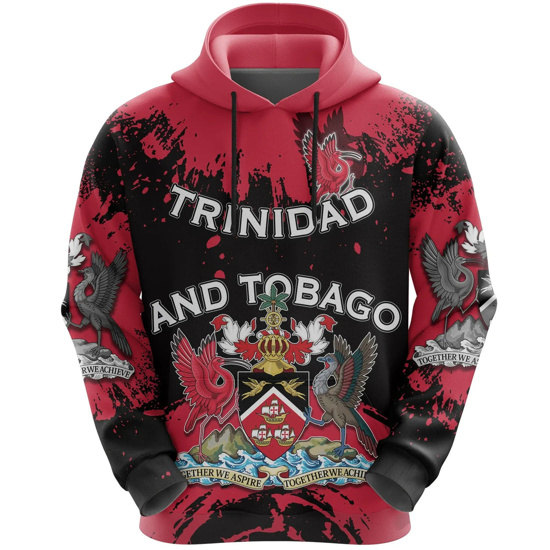Trinidad and Tobago Scarlet Ibis All Over Hoodie Coat Of Arms RLT6