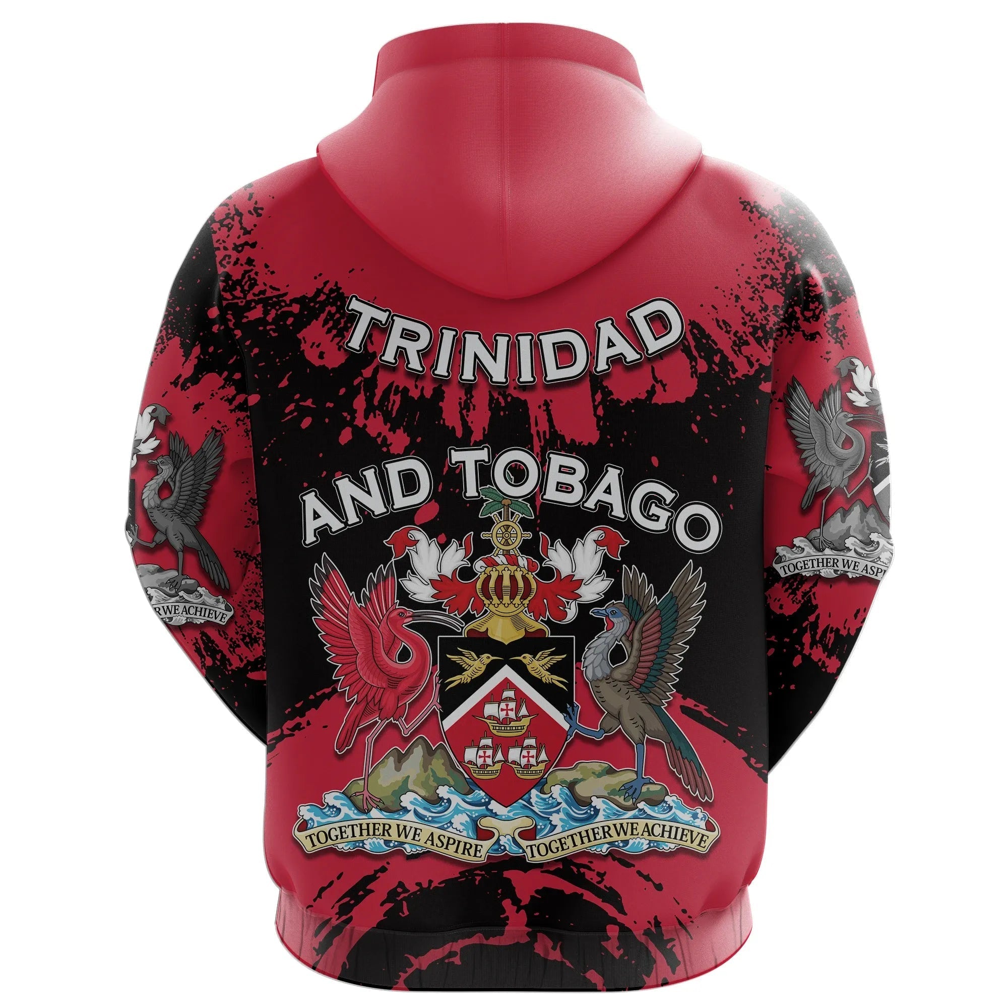 Trinidad and Tobago Scarlet Ibis All Over Hoodie Coat Of Arms RLT6
