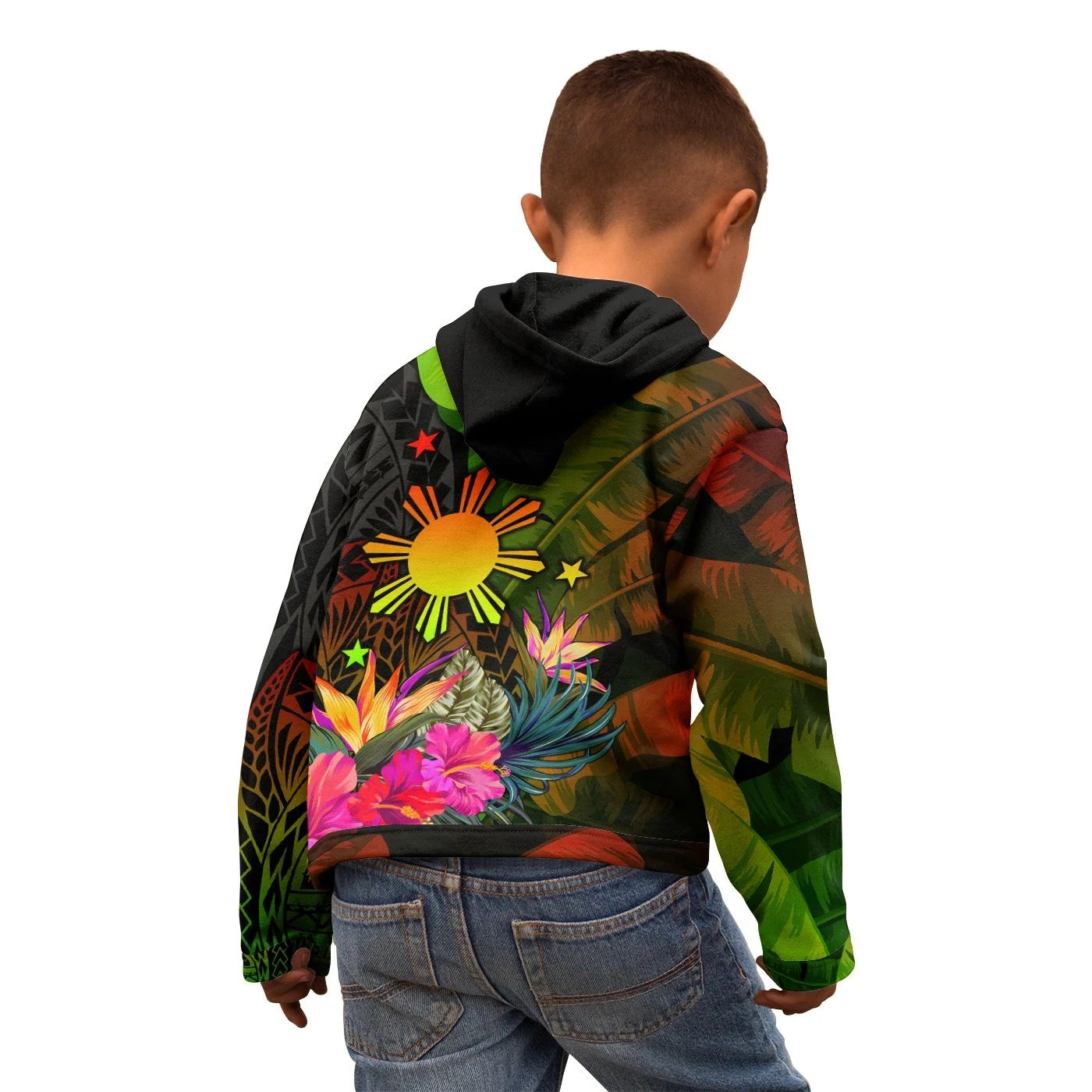 The Philippines Polynesian Zip Up Hoodie Hibiscus and Banana Leaves RLT6