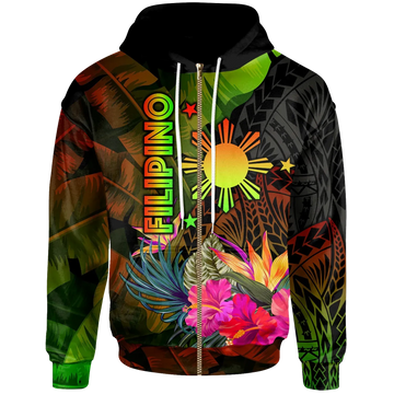 The Philippines Polynesian Zip Up Hoodie Hibiscus and Banana Leaves RLT6