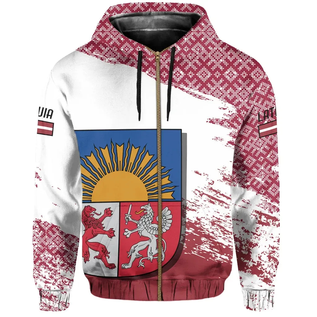 Victory Latvia Allover Print Zip Hoodie RLT6