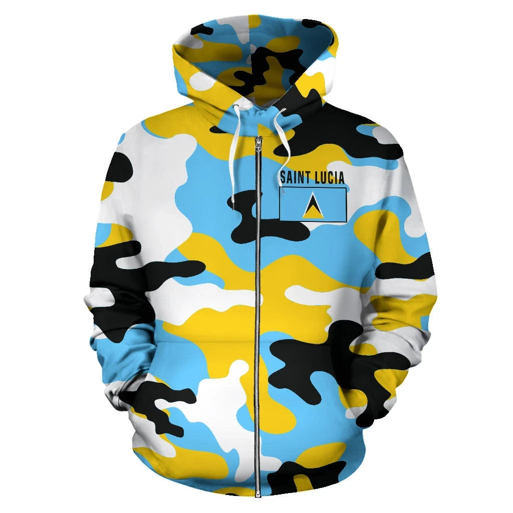 Saint Lucia Zip Up Hoodie Camouflage RLT6