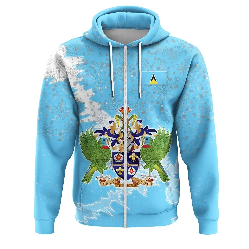 Saint Lucia Christmas Zip Up Hoodie Coat Of Arms X Style8 RLT6