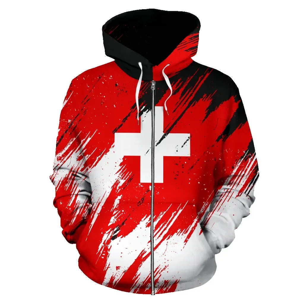 Switzerland Flag Color Painting Zip Up Version RLT13