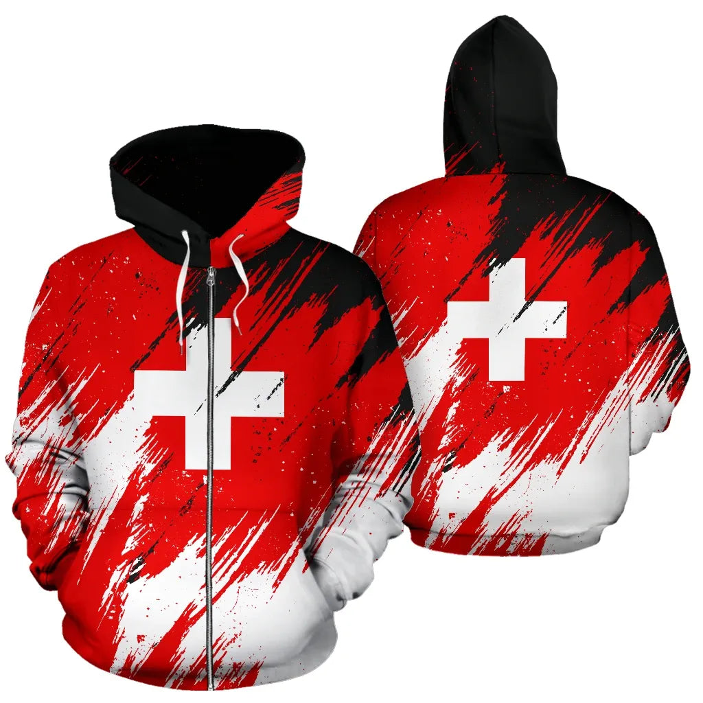 Switzerland Flag Color Painting Zip Up Version RLT13