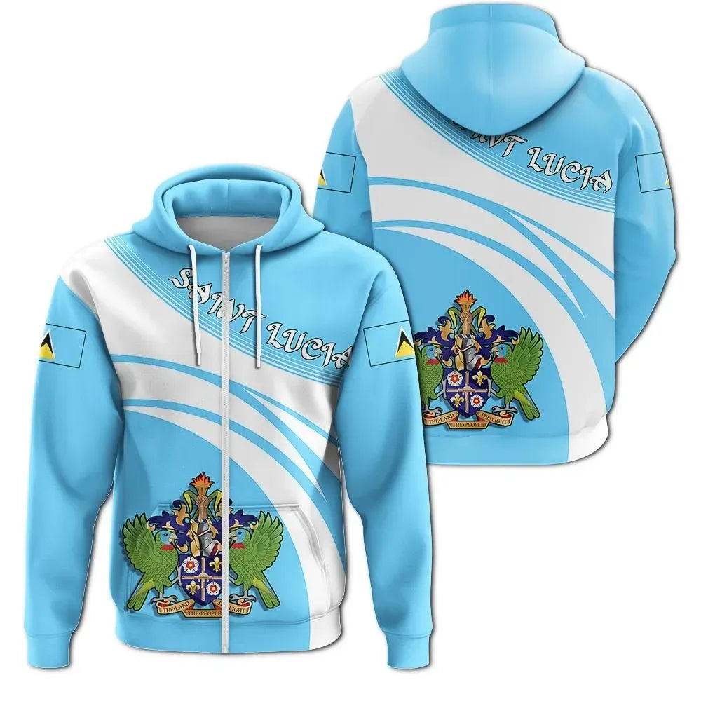 Saint Lucia Zip Hoodie Coat Of Arms Cricket Style RLT6