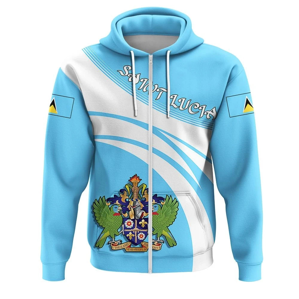 Saint Lucia Zip Hoodie Coat Of Arms Cricket Style RLT6