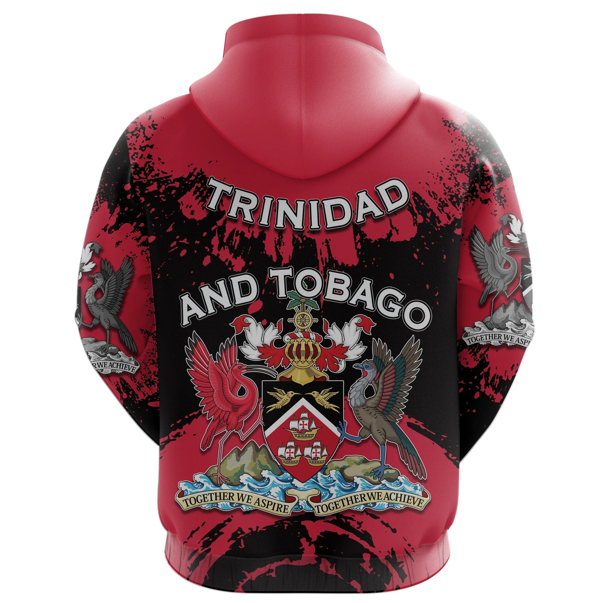 Trinidad and Tobago Scarlet Ibis All Over Zip Hoodie Coat Of Arms RLT6