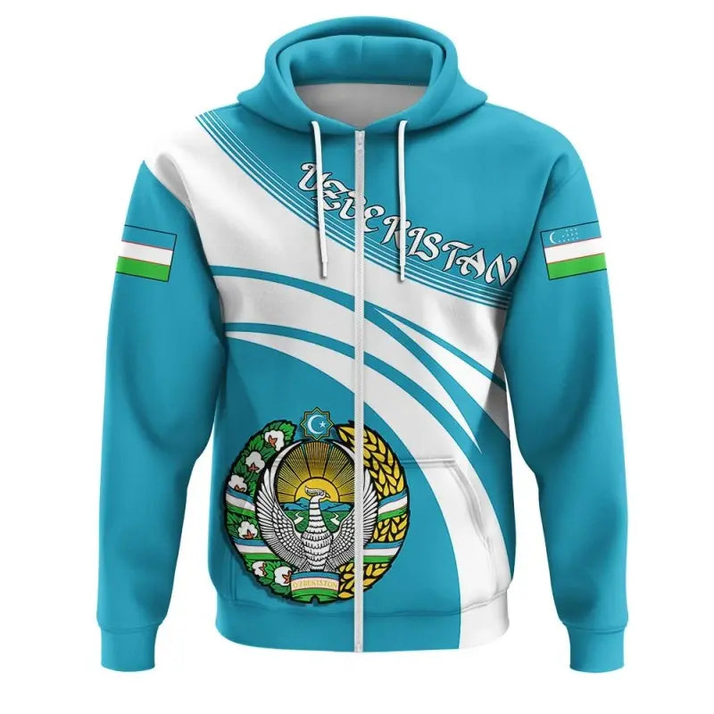 Uzbekistan Zip Hoodie Coat Of Arms Cricket Style RLT12