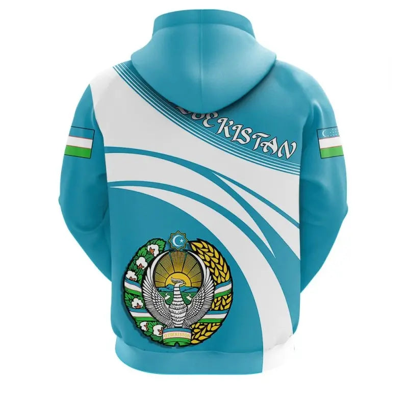 Uzbekistan Zip Hoodie Coat Of Arms Cricket Style RLT12
