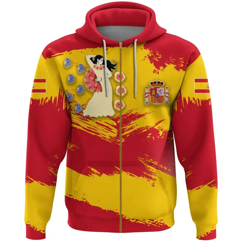 Spain Zip Hoodie Spain Flag Brush RLT12