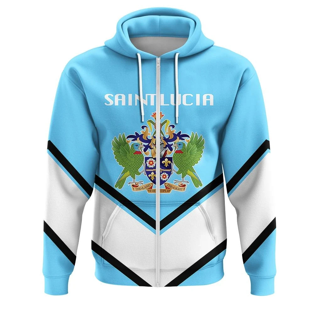 Saint Lucia Zip Hoodie Coat Of Arms Lucian Style RLT6