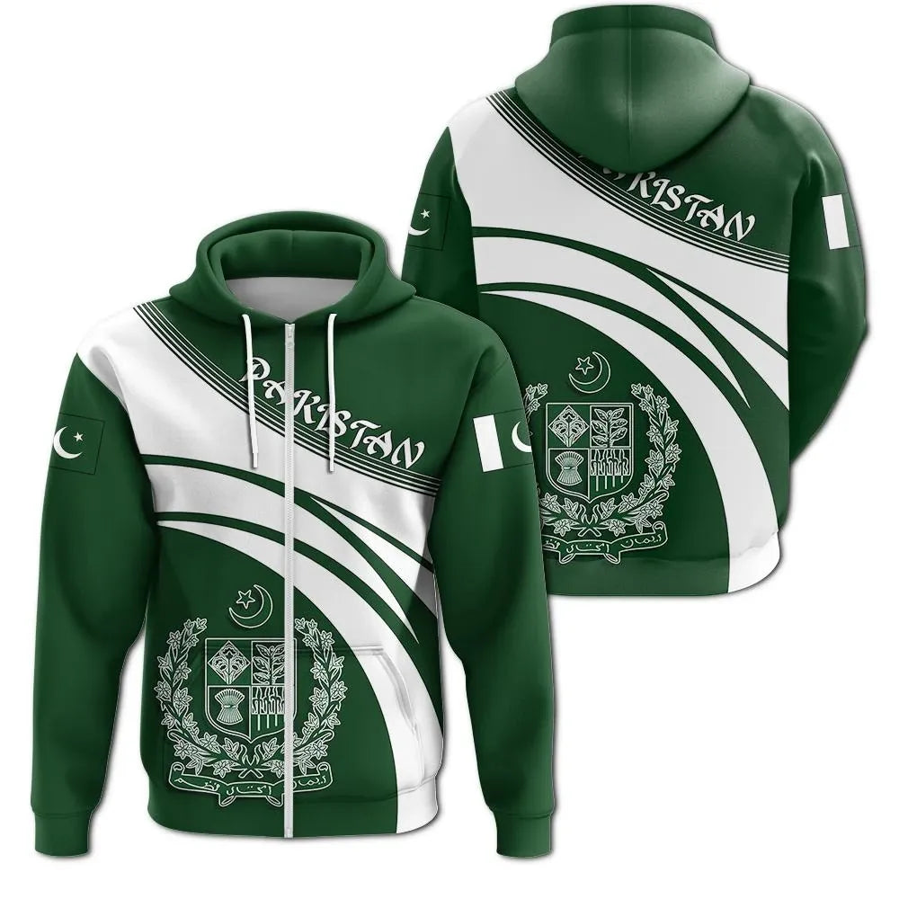 Pakistan Zip Hoodie Coat Of Arms Cricket Style RLT13