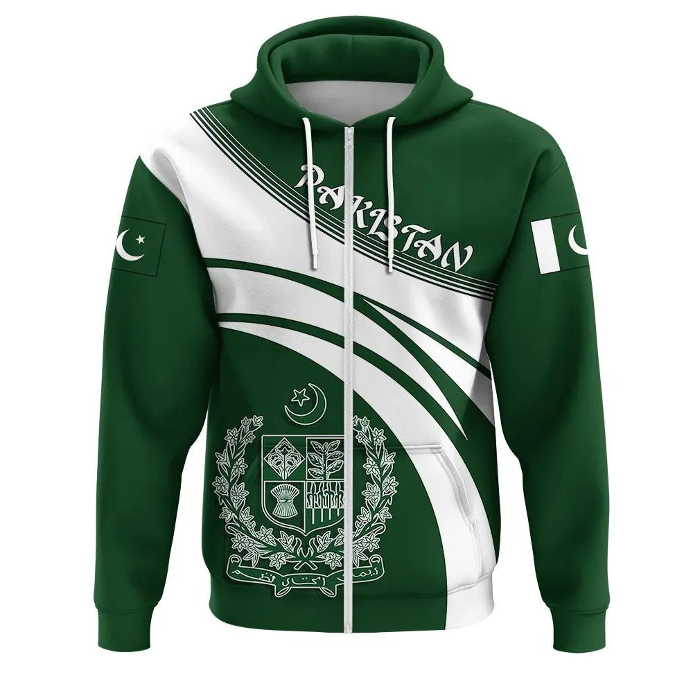 Pakistan Zip Hoodie Coat Of Arms Cricket Style RLT13
