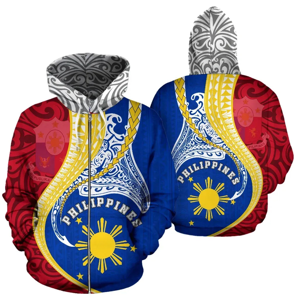 Philippines Zip Up Hoodie Manta Polynesian RLT6