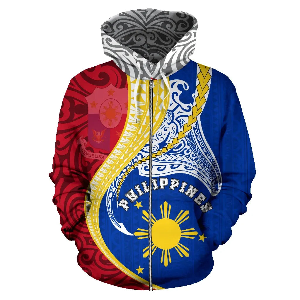 Philippines Zip Up Hoodie Manta Polynesian RLT6