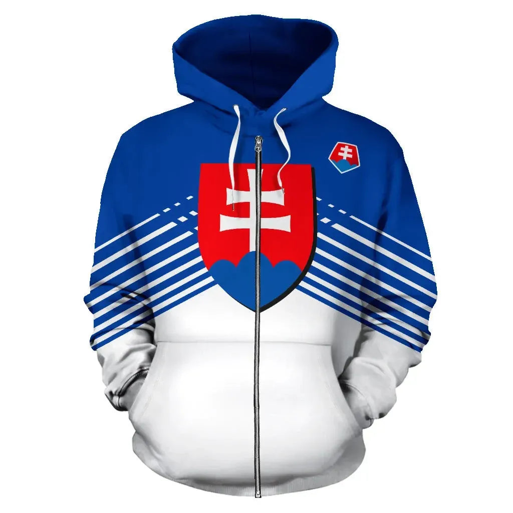 Slovakia Sport Flag Zip Up Hoodie Stripes Style 02 RLT13