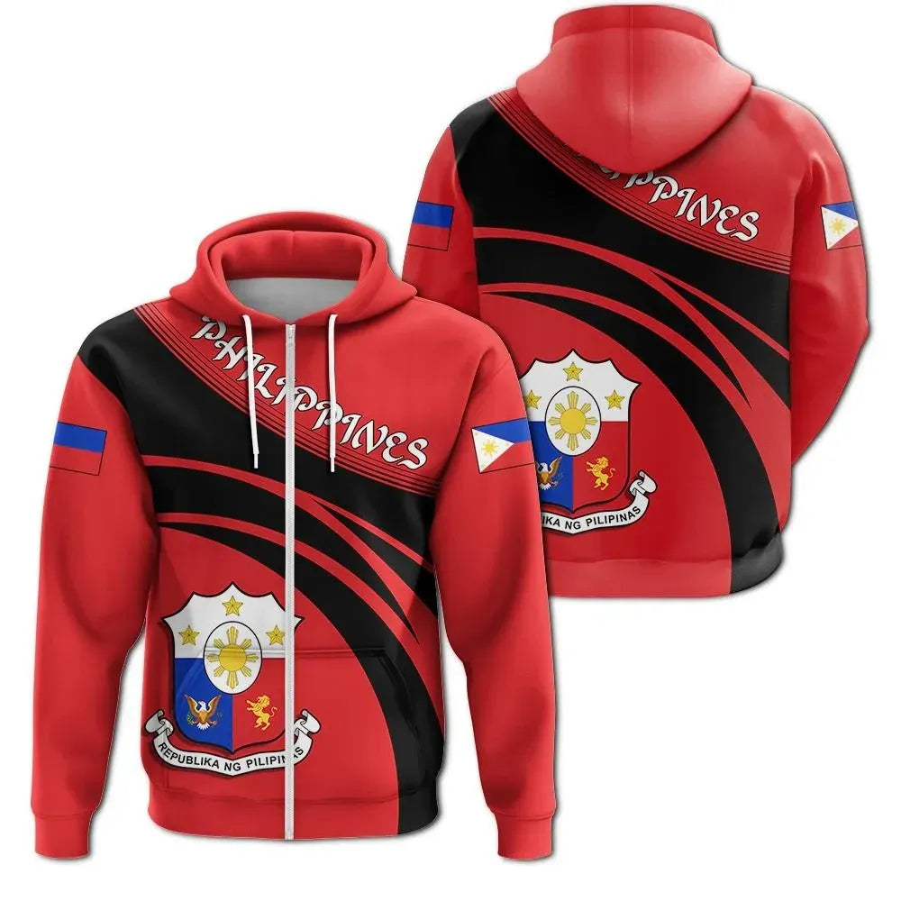 Philippines Zip Hoodie Coat Of Arms Cricket Style RLT6