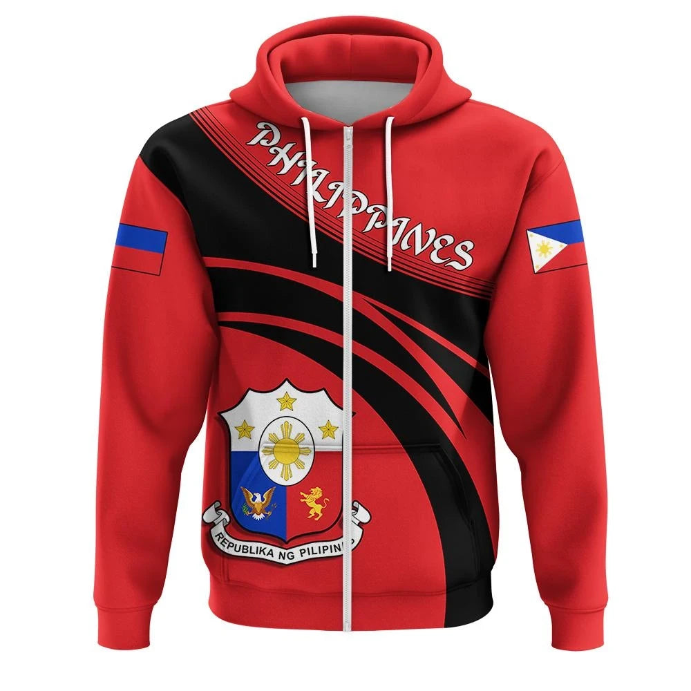 Philippines Zip Hoodie Coat Of Arms Cricket Style RLT6