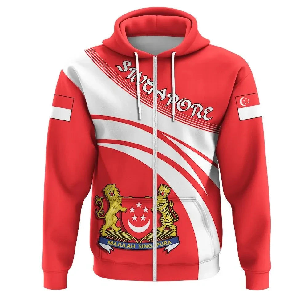 Singapore Zip Hoodie Coat Of Arms Cricket Style RLT13