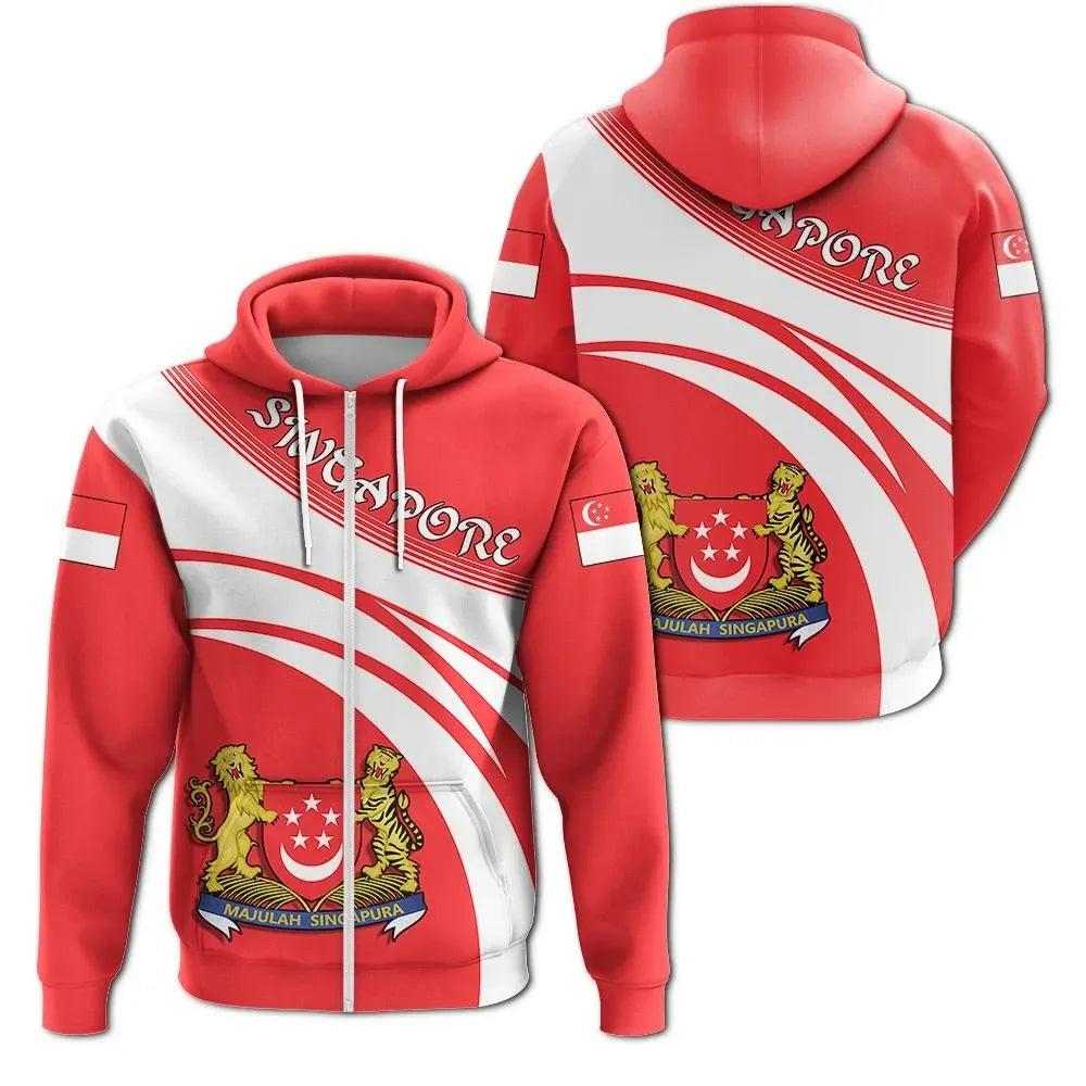Singapore Zip Hoodie Coat Of Arms Cricket Style RLT13