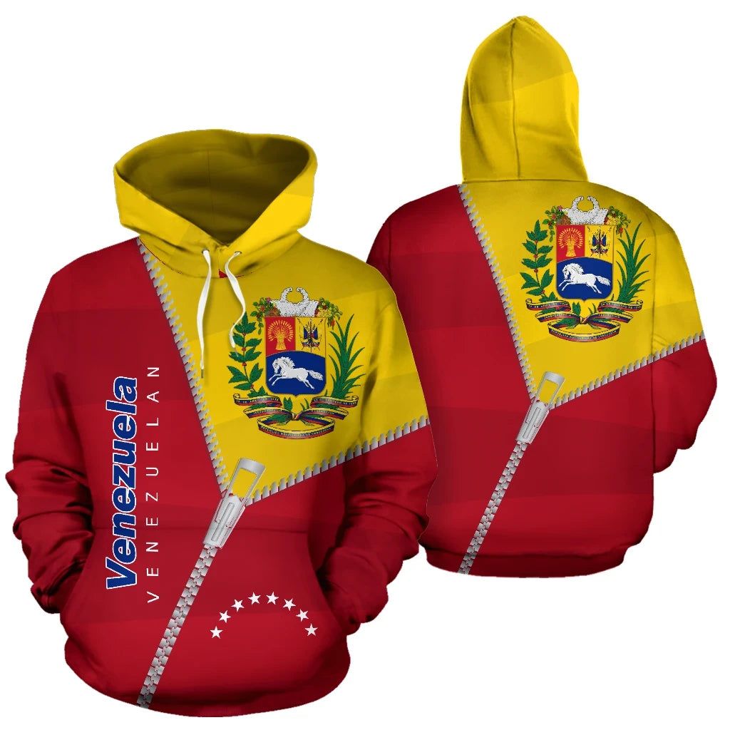 Venezuela Hoodie Curve Zipper Style Red RLT7