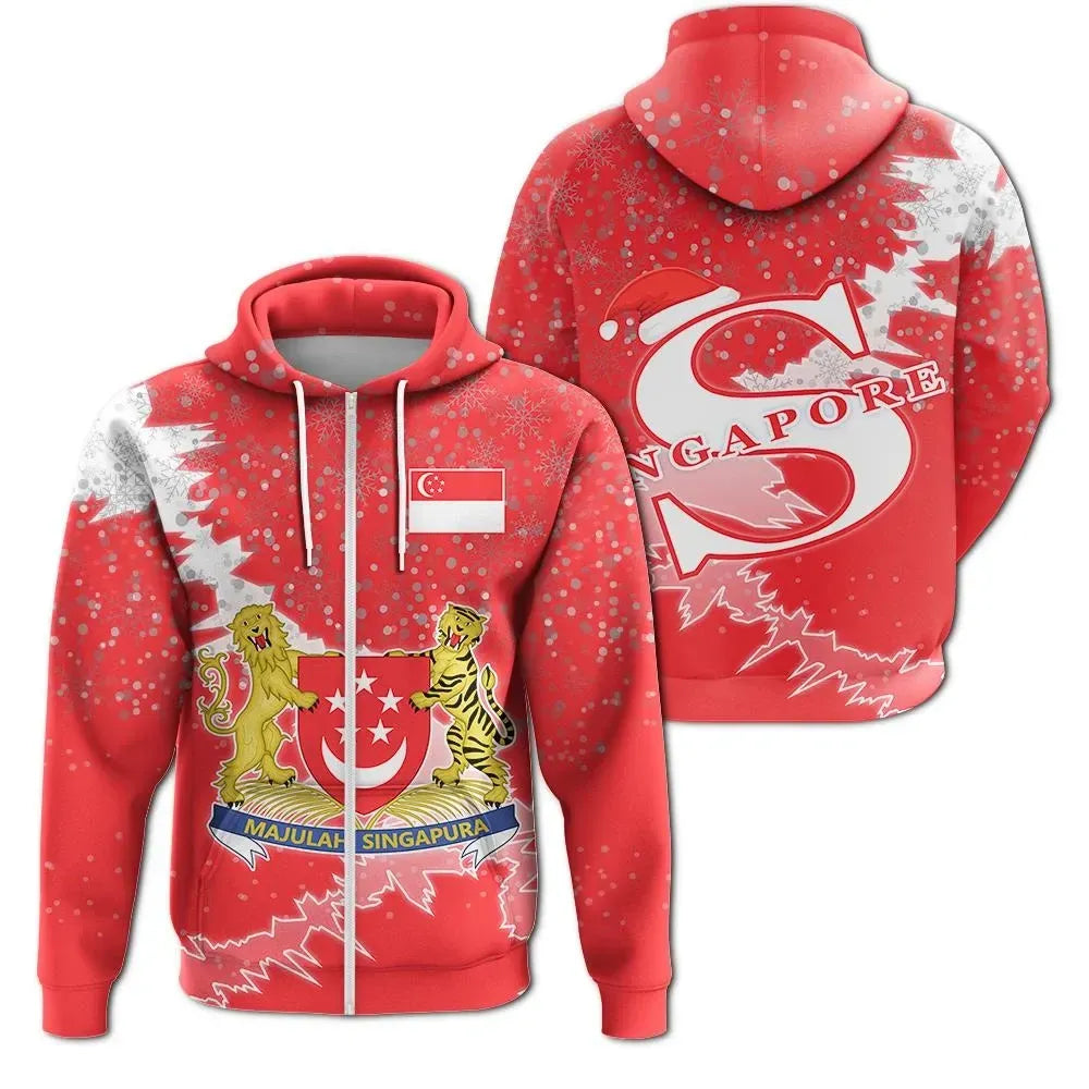 Singapore Christmas Zip Up Hoodie Coat Of Arms X Style RLT13