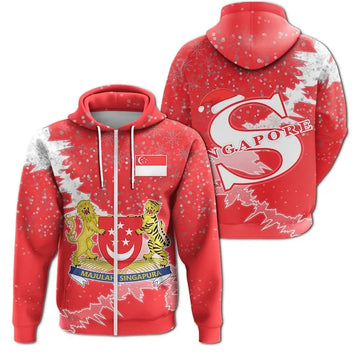 Singapore Christmas Zip Up Hoodie Coat Of Arms X Style RLT13