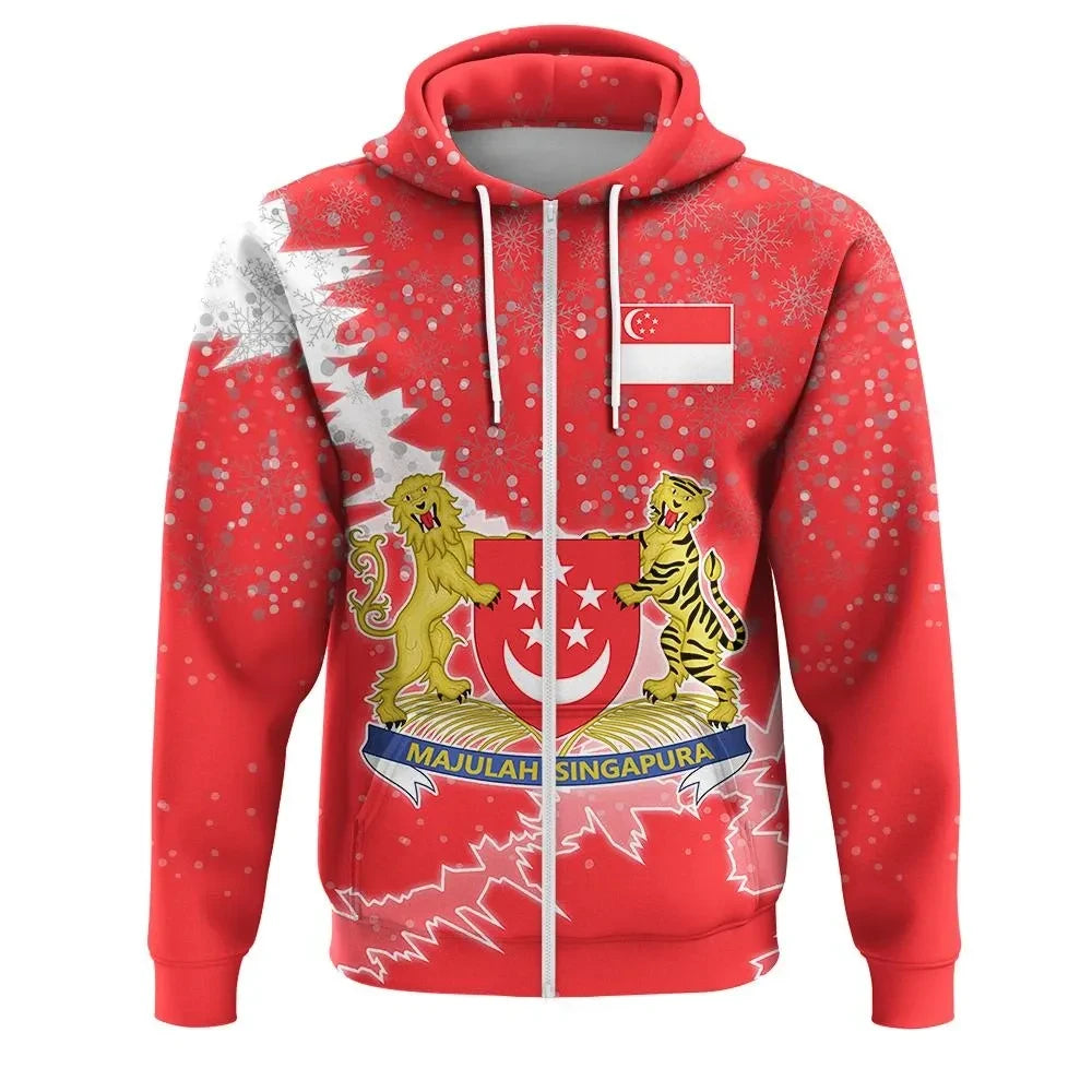 Singapore Christmas Zip Up Hoodie Coat Of Arms X Style RLT13