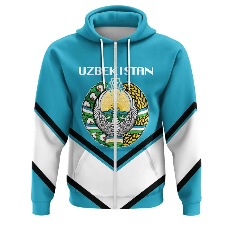 Uzbekistan Zip Hoodie Coat Of Arms Lucian Style RLT12