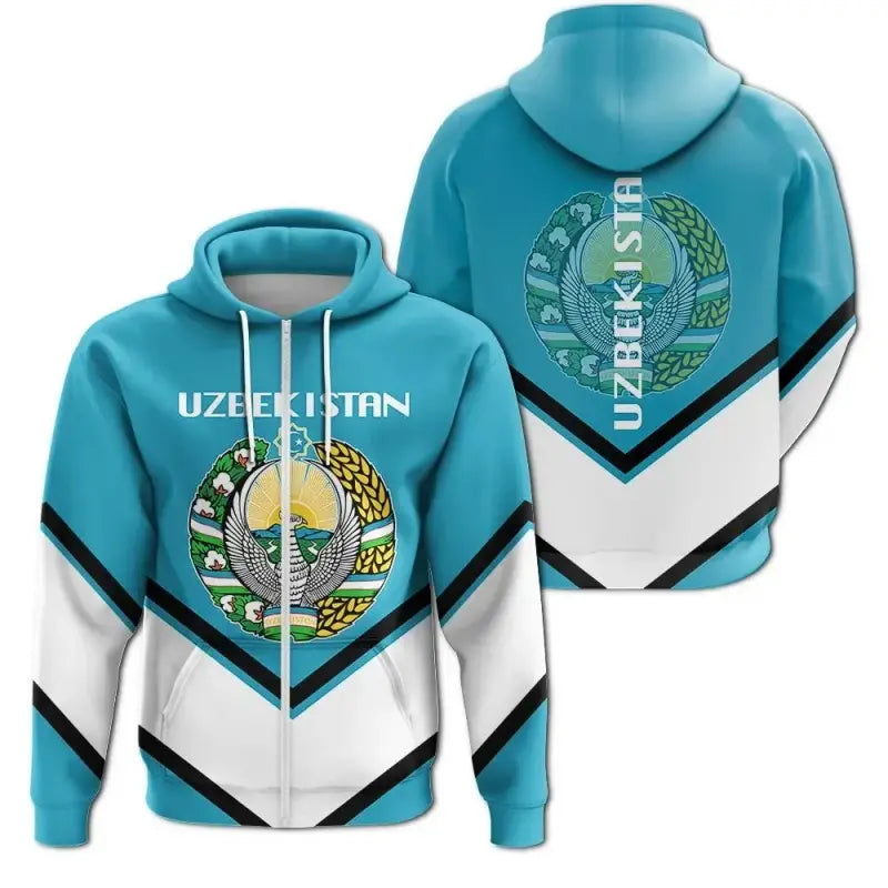Uzbekistan Zip Hoodie Coat Of Arms Lucian Style RLT12
